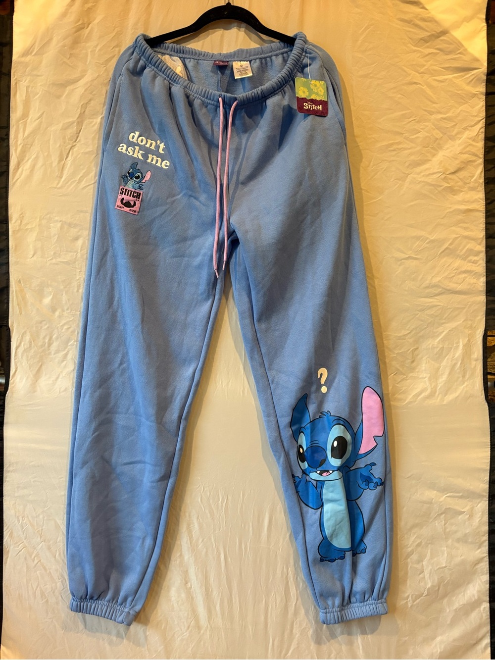 Disney Blue Stitch Pajama Joggers with Pink Drawstring